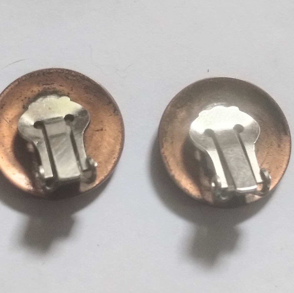 Vtg Solid Copper Storm Lightning Clip Earrings - image 3